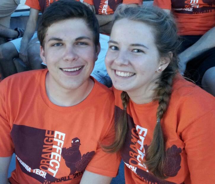 Our first photo together at the Virginia Tech vs. Georgia Tech football game --- the first game of our freshman year, and the first of many game days together!