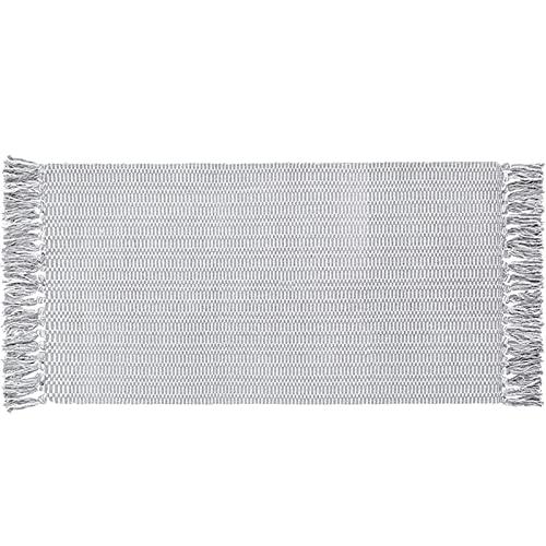 Boho Kitchen Rug Laundry Room Rug Farmhouse Bathroom Rug Bohemian Light Gray Cotton Woven Tassels Rug for Doorway, Bedroom, Living Room, Laundry (2ft x 4.3 ft)