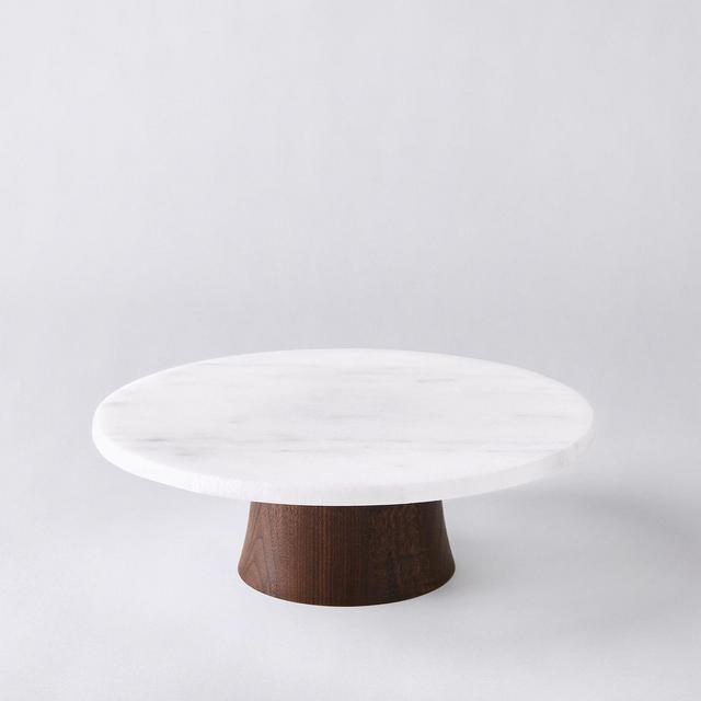 Marble & Walnut Rotating Cake Stand