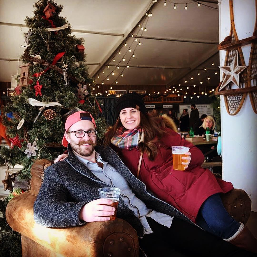 Beverages with family at the Spruce Street Christmas Lodge
