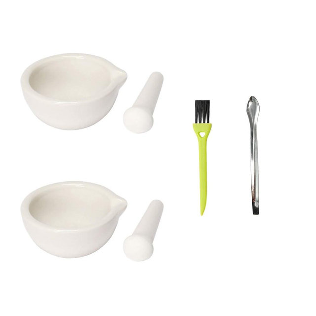 2.4 inch Ceramic Mortar and Pestle Set, 2 Pieces, Spice Mill Grinder Bowls, Pill Crushers with Brush and Spoon, Handheld Seasoning Mills