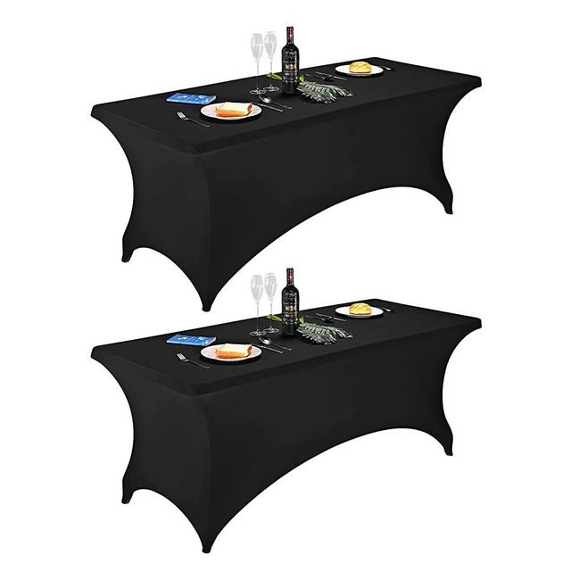 2Pack Spandex Table Covers 6ft，Fitted Tablecloth for 6ft Rectangular Tables, Stretch Patio Table Covers, Universal Spandex Table Cover for Wedding, Banquet, Party ( 6ft, Black)