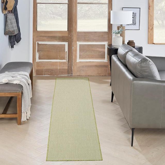 Nourison Courtyard Indoor/Outdoor Ivory Green 2'2" x 10' Area Rug, Easy Cleaning, Non Shedding, Bed Room, Living Room, Dining Room, Backyard, Deck, Patio (2x10)
