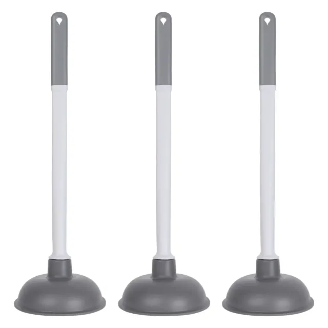 REGALWOVEN Modern Bathroom Cleaning Accessories Household Essentials Toilet Bowl Plunger with Holder Gray 3 Pcs