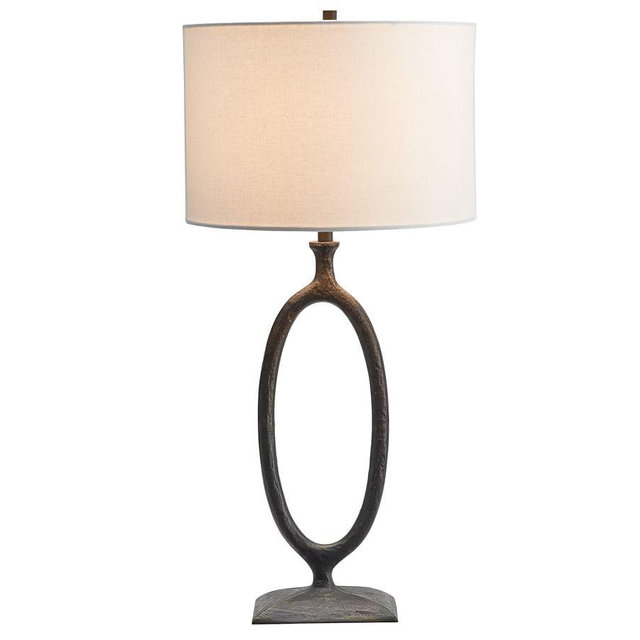 Easton Forged-Iron 23" Oval Table Lamp with Medium Gallery Straight Sided Shade, White
