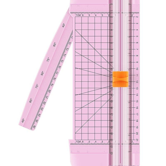 Firbon Pink A5 Paper Cutter, Straight Small Paper Trimmer with Side Ruler for Scrapbooking Craft, Paper, Coupon, Label, Cardstock