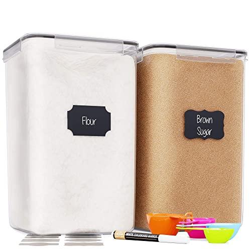 Extra Large Tall Food Storage Containers 7 qt/ 220oz/ 6.5L, For Flour, Sugar - Airtight Kitchen & Pantry Bulk Food Storage, BPA-Free - 2 PC Set - Measuring Scoops, Pen & 8 Labels - Chef’s Path