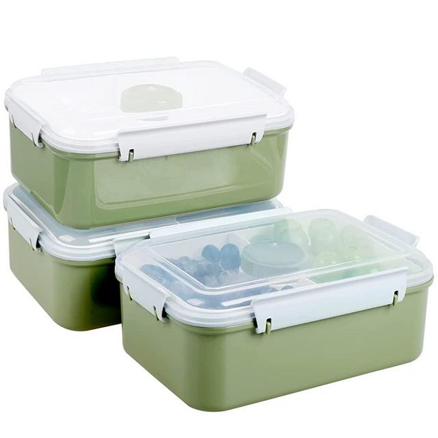 Shopwithgreen Set of 3 Salad Food Storage Container To Go, 47-oz Bento Box with Removable Tray & Dressing Pots, for Lunch, Snacks, School & Travel - Food Prep Storage Containers with Lids (Khaki Green&Khaki Green&Khaki Green)