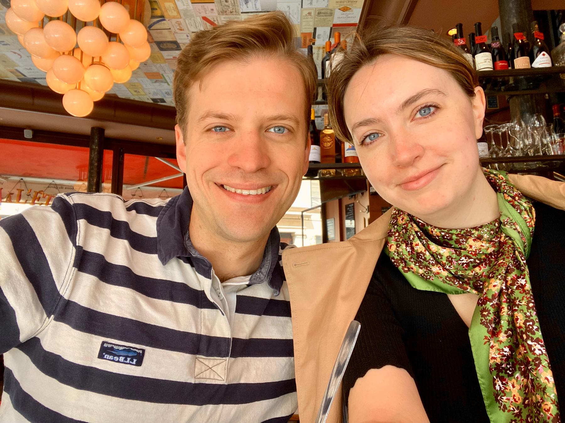 Maddie and Luke at a cafe in Paris on their most recent trip to the country where they first fell in love.