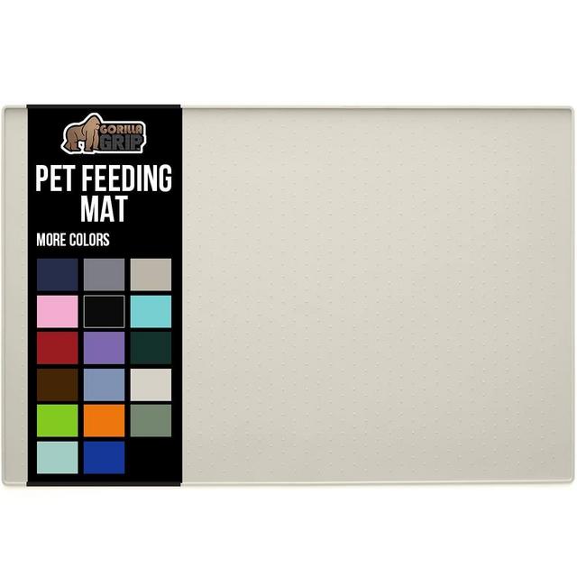 Gorilla Grip Silicone Pet Feeding Mat, Waterproof, Raised Edges to Prevent Spills, Easy Clean in Dishwasher, Dogs and Cats Placement Tray to Stop Food and Water Bowl Messes on Floor, 18.5x11.5, Cream