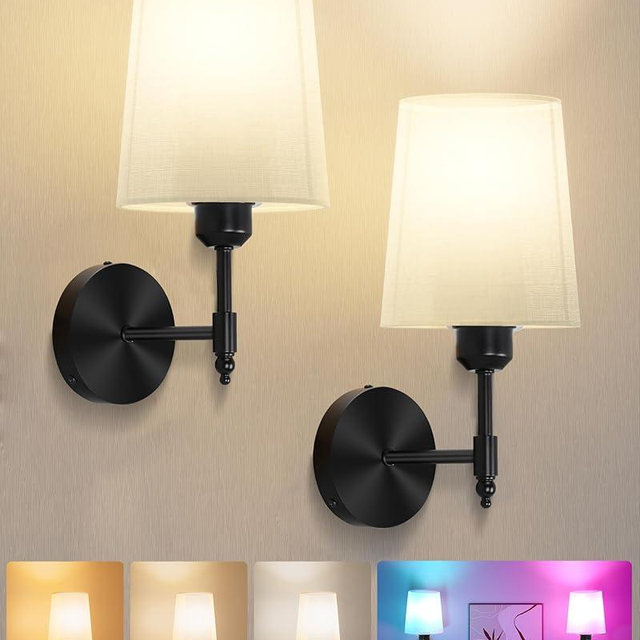 Ouyulong Battery Operated Wall Sconces Set of 2, Wireless Rechargeable Dimmable Wall Light with 5600mAh RGB Bulb and Remote for Bedroom, Living Room, Hallway (Black)