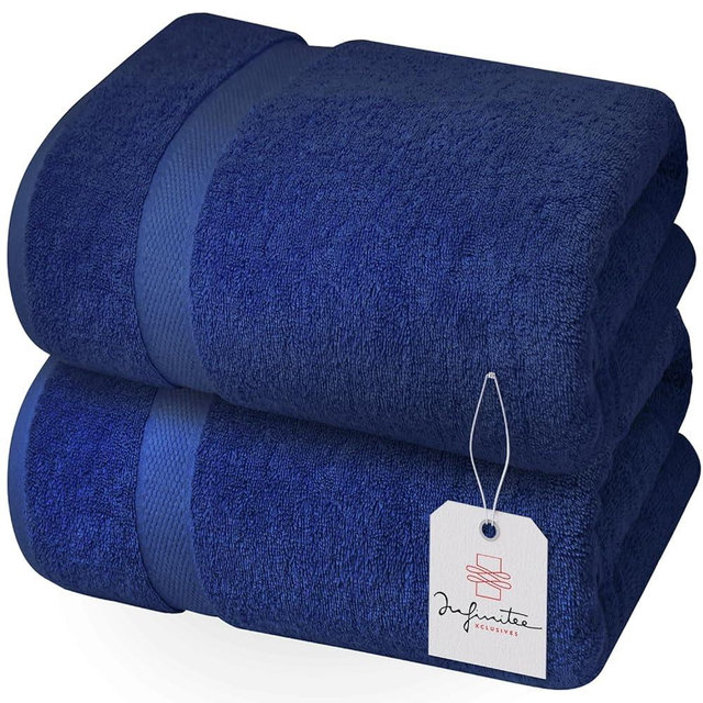 Infinitee Xclusives Premium Dark Blue Bath Sheets Towels for Adults – 2 Pack Extra Large Bath Towels 35x70-100% Soft Cotton, Absorbent Oversized Bathroom Towels, Hotel & Spa Quality Towel