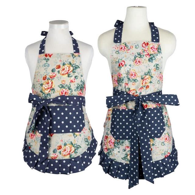 NEOVIVA Kitchen Aprons for Mama and Me, Adorable Cotton Girls Aprons Set