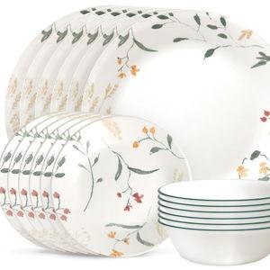 Corelle Vitrelle 18 Piece Glass Dinnerware Sets Service for 6, Triple Layer Chip & Crack Resistant Glass Plate and Bowl Sets, Wildflower