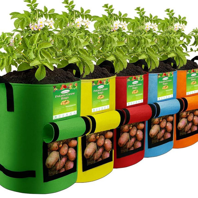 kopotma 5Packs 10Gal Colorful Potato Grow Bags, Heavy Duty Potato Bags for Growing Potatoes, Potato Planter, Non-Woven Fabric, Muticolor