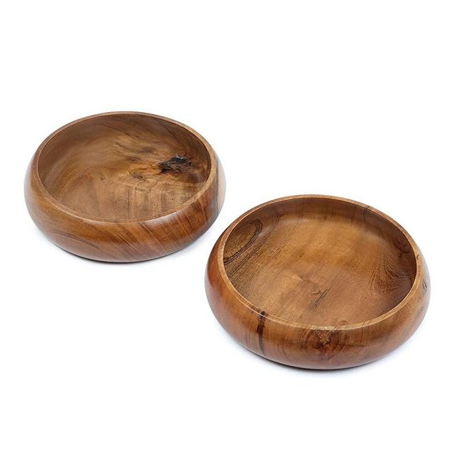 Lavaux Designs acacia wood handcrafted set of 2 large bowls, big salad bowl, pasta bowl, fruit bowl, popcorn bowl, cereal bowl ,appetizer serving bowl| 8-by-2 inches… (2)