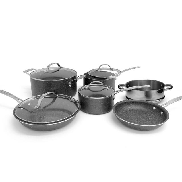 Granitestone Diamond Titanium Nonstick Aluminum 10-Piece Cookware Set in Black