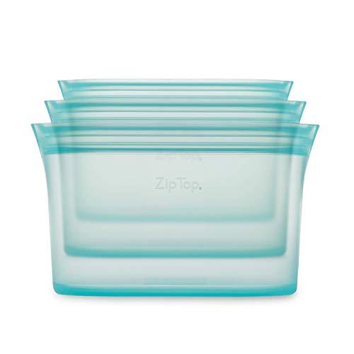 Zip Top Reusable 100% Platinum Silicone Containers - 3 Dish Set - Teal