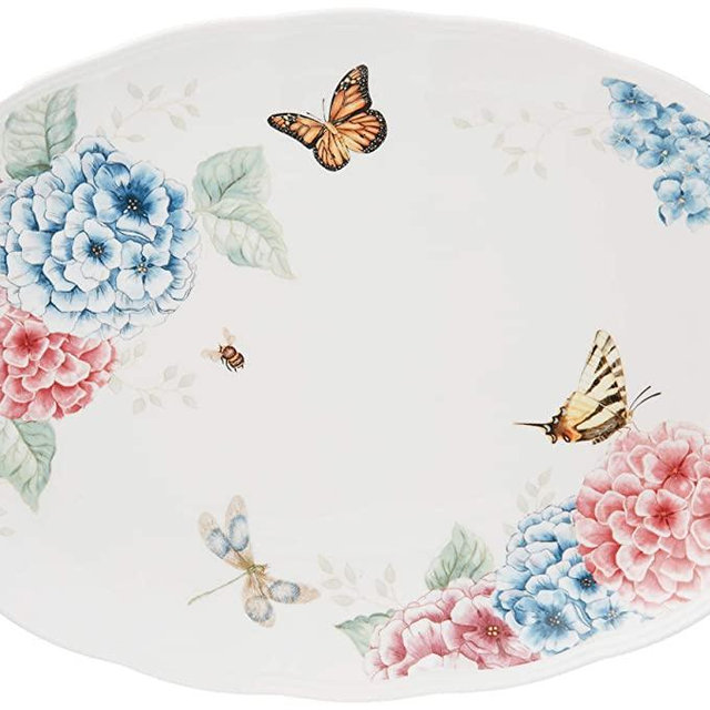 Lenox Butterfly Meadow Hydrangea Large Oval Platter, White -