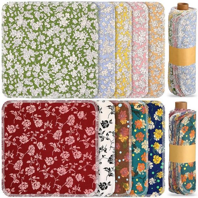 50 Pcs Reusable Paper Towels Paperless Towels Reusable Cotton Cloths Reusable Toilet Absorbent Washable Paper Towels with Roll Kitchen Dishcloth for Kitchen Paperless Dishcloths (Flower)