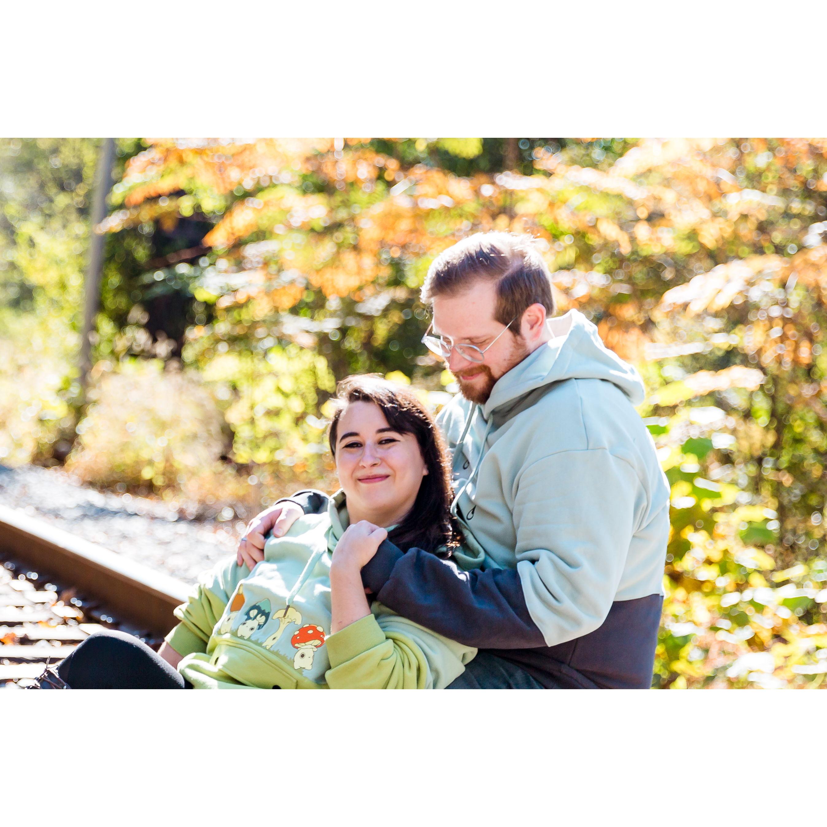 October 2024 Engagement Photo session.  We love our matching Mushling sweaters.