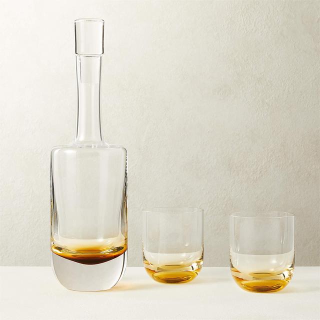 Duval Decanter with Amber Double Old-Fashioned Glasses Set of 2