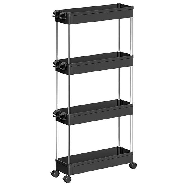 Slim Storage Cart 4 Tier Heavy Duty Rolling Utility Cart Mobile Slide Out Organizer, Shelving Unit with Wheels Bathroom, Kitchen, Laundry & Narrow Places by NOTHEIA, Black