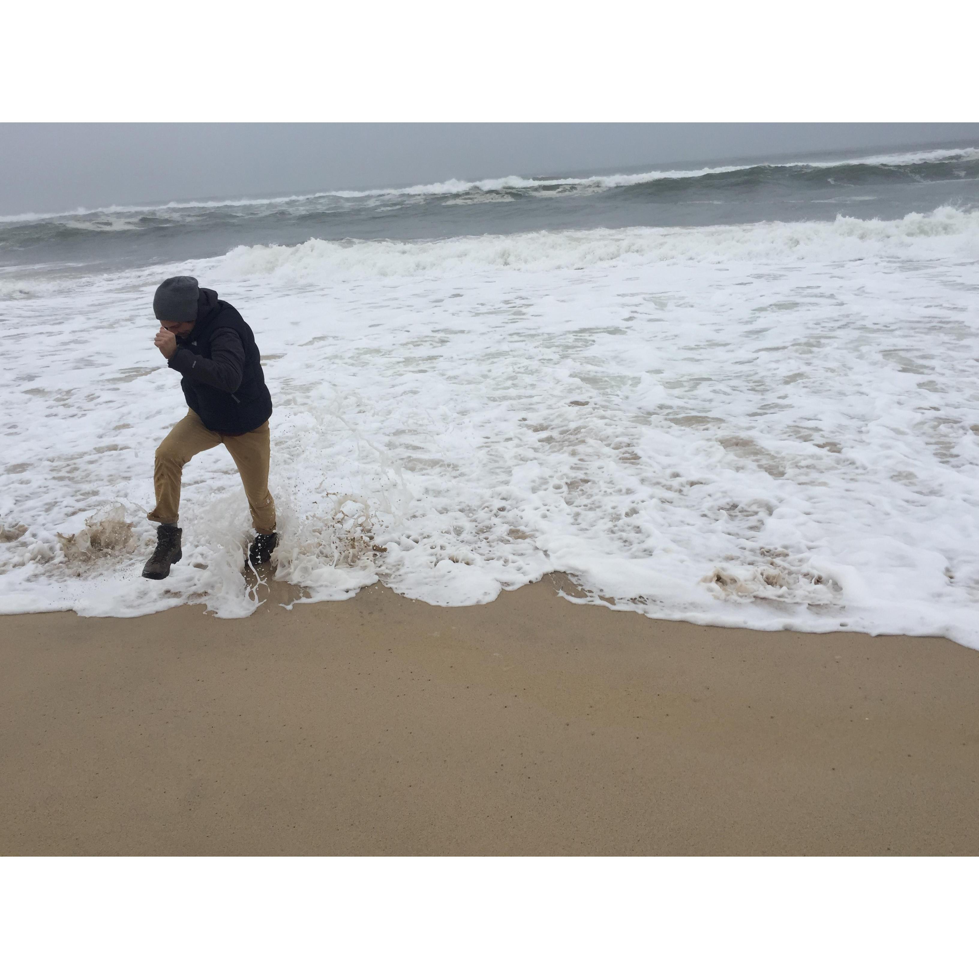 Chet losing a battle with a Montauk storm