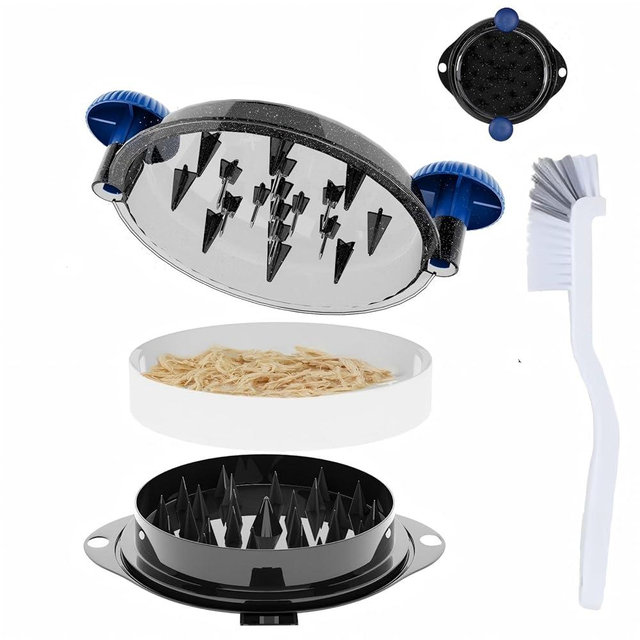 Chicken Shredder Tool Twist Pro - Large Meat Shredder for Chicken Breast, Pulled Pork, Beef with Upgraded Stainless Steel Spikes Wall Mounted Design BPA-Free Kitchen Essentials Gadgets (Blue/Black)