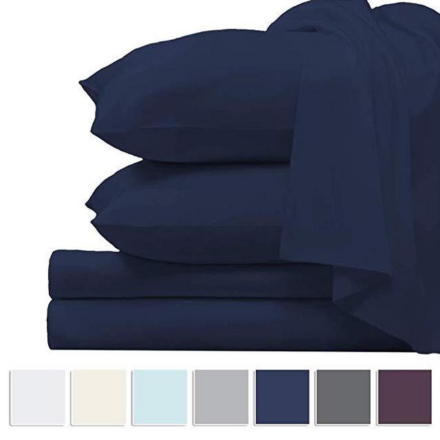 King 4pc Sheet Set Dark Blue 1000 Thread Count Sheet Set, Luxurious Smooth Sateen Weave Breathable Sheets fit Upto 17" Deep Pockets (Dark Blue King Sheets)