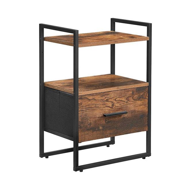 SONGMICS Nightstand, End Table, Fabric Drawer with MDF Front, for Bedroom Closet Dorm, Steel Frame, Industrial, Rustic Brown and Black ULGS102B01