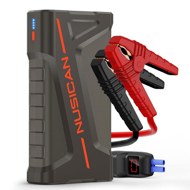 Car Battery Jump Starter, NUSICAN 2000A Portable Car Jump Starter Battery Pack (up to 7.5L Gas/5.5L Diesel Engine) 12V 18000mAh Jump Box for Car Battery with Safety Jumper Clamps, LED Lights, Compact