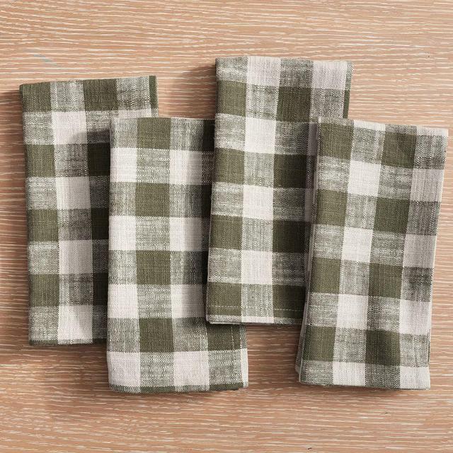 Dalton Check Yarn Dyed Cotton/Linen Napkins, Set of 4 - Olive Green