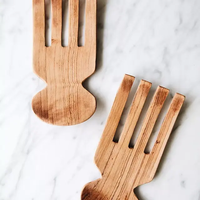 Connected Goods Olive Wood Claw Salad Servers