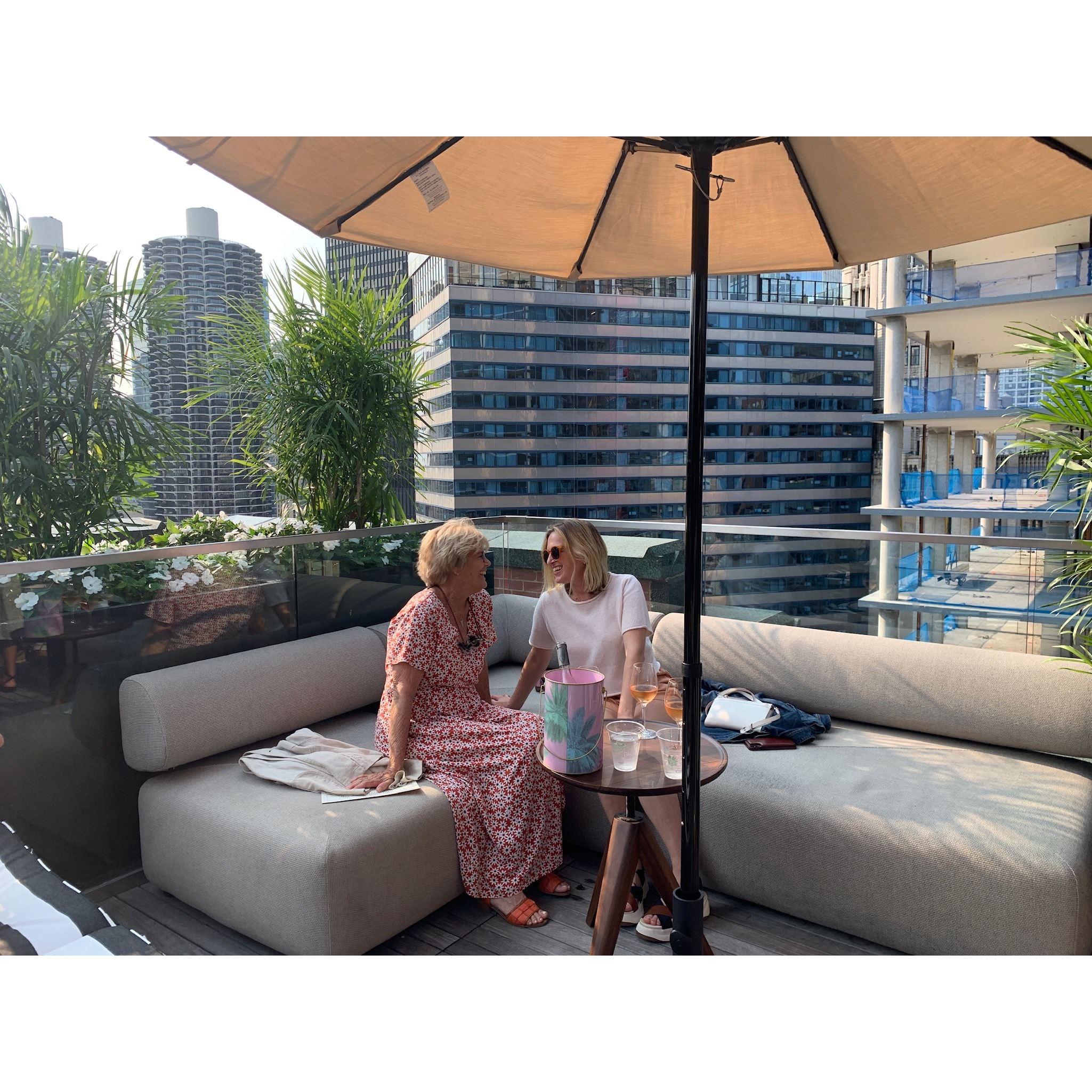 Joanna has visited Chicago in all seasons, pictured here enjoying a summertime rooftop