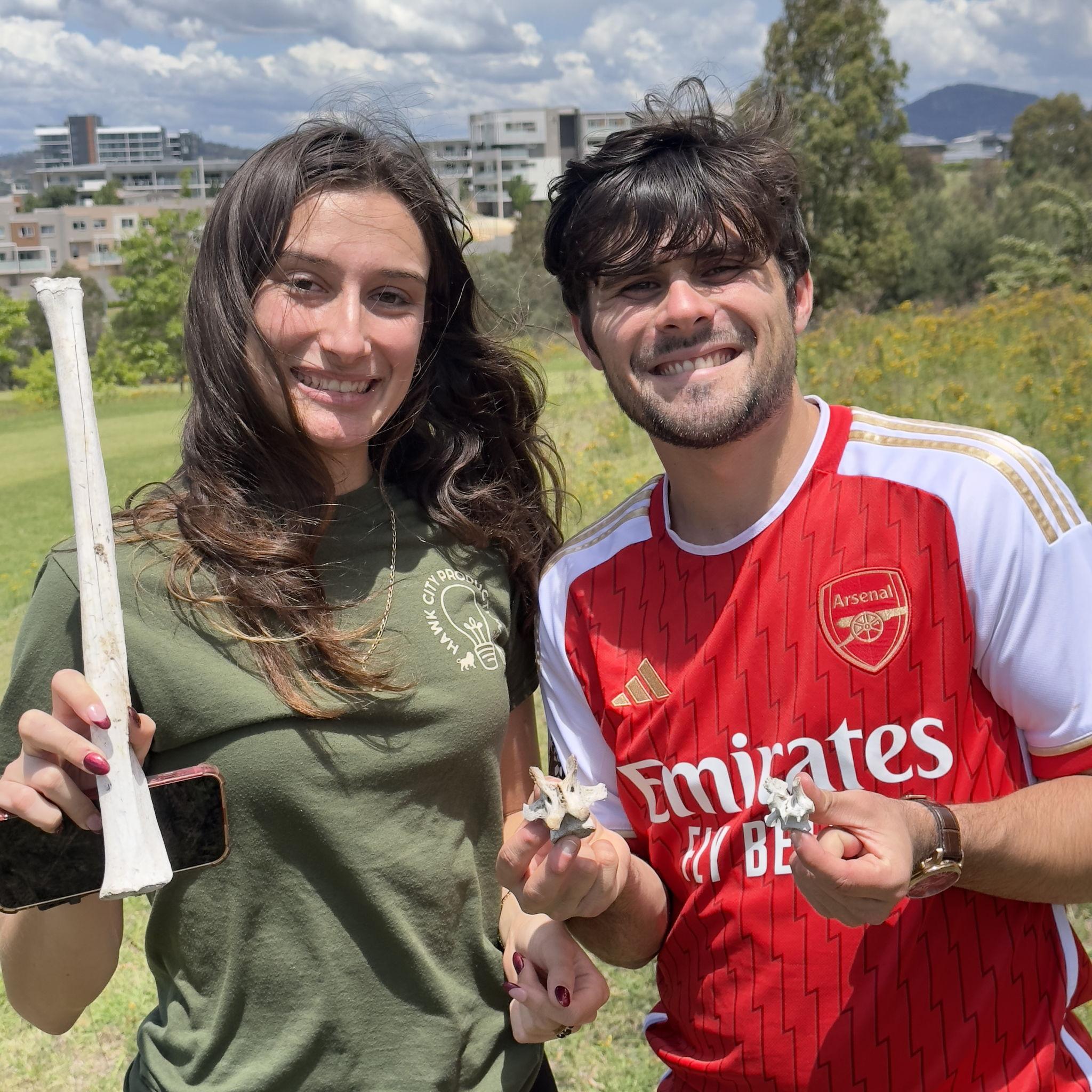 Charlotte and James (with James wearing the jersey of the greatest team in the world), hunting kangaroo's in Australia