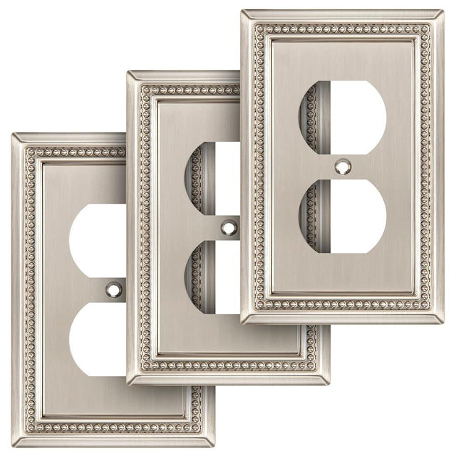 Henne Bery Sunken Pearls Heavy Duty Decorative Wall Plate Switch Plate Outlet Cover (Single Duplex, 3 Pack, Satin Nickel)