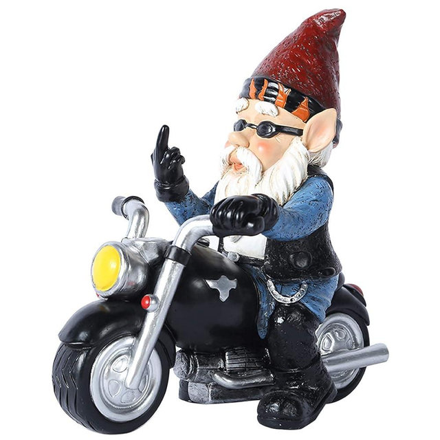 JHWKJS Garden Gnome Riding Motorcycle Funny Outdoor Gnome Decoration Indoor Outdoor Lawn Figurines for Home Yard Décor, Medium