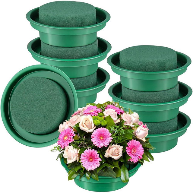 Hahood 8 Packs Green Floral Foam Rounds in Bowls DIY Flower Arrangement Kit for Fresh and Artificial Flowers, 4.7 Inch Diameter, Simple Style, Flower Foam, ARTIFICIAL PLANT