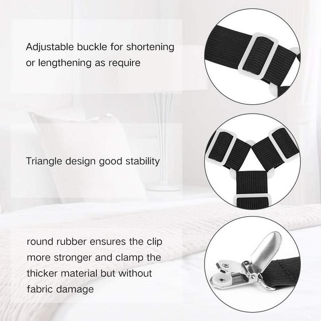 Bed Sheet Fasteners, 8 PCS Adjustable Triangle Elastic Suspenders Gripper Holder Straps Clip for Bed Sheets, Mattress Covers, Sofa Cushion