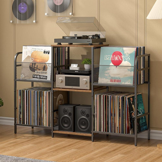 3IngSeagulls Record Player Stand with Vinyl Storage, Record Storage for 350+ Albums, Tuntable Stand with Record Holder for Living Room, Record Holder Vinyl Display Shelf