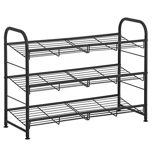 SONGMICS Stackable Shoe Rack, 3-Tier Shoe Rack Storage Organizer, Holds up to 12 Pairs, Steel, 27 x 10.8 x 19.5 Inches, for High Heels, Sneakers, Slippers, in The Entryway, Closet, Black ULMR066B01