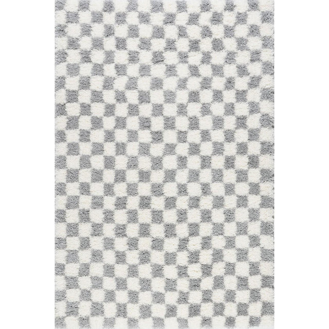 Nuloom Adelaide Mid-Century Checkered Shag Indoor Area Rug, 6' 7" x 9', Greys