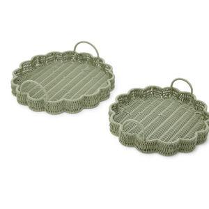 All Weather Wicker Scalloped Edge Green Round Serving Tray | 4.5 x 15.75in