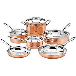 GROUP GIFT: Cuisinart 10pc Tri-Ply Cooper Cookware Set: 1qt with Cover,2.5qt with Cover,4qr Saute with Cover and Helper Hander, 8" and 10" Skillets, 8 Quart Stock Pot, 20 Piece Set, Copper