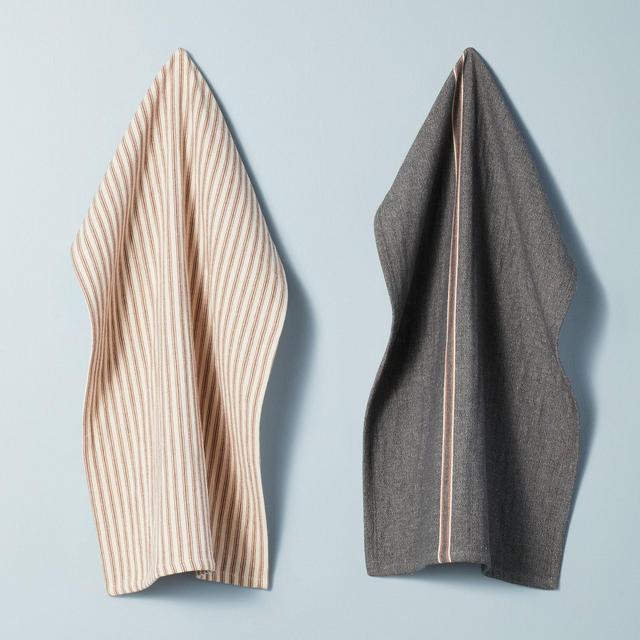 2pk Striped Kitchen Towel Set Railroad Gray/Pumpkin Brown - Hearth & Hand™ with Magnolia