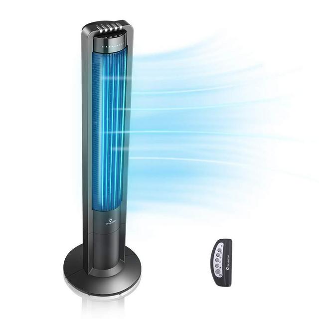 Airvention X01 - Oscillating Tower Fan With Remote, 43 Inch Quiet Air Cooler, Space Saving Stand Fans, For Home, Office or Bedroom, Energy Efficient Cooling, 3 Silent Speeds, Electric Control, Black