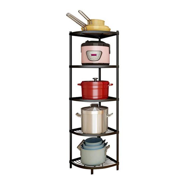 5-Tier Kitchen Corner Shelf Rack, Multi-Layer Pot Rack Storage Organizer Stainless Steel Shelves Shelf Holder