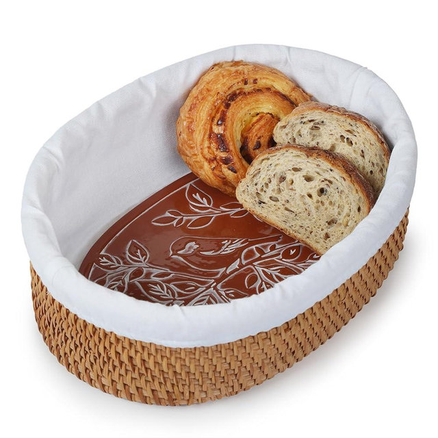 YANGQIHOME Bread Warmer Basket with Stone, Tortilla Warmer, Rattan Bread Baskets for Serving, New Home Gift Basket