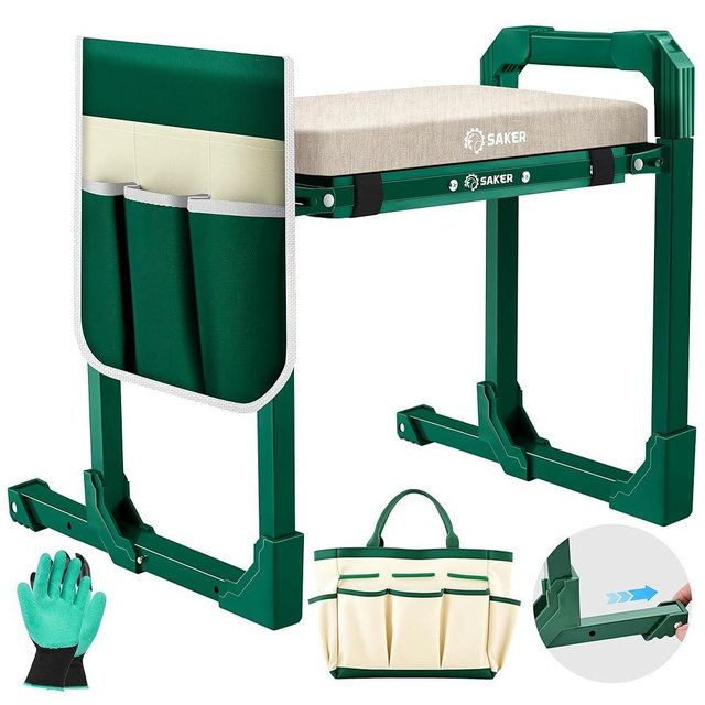 Saker Garden Kneeler and Seat Foldable Gardening Stool with Extendable Legs & Thickened Pad, Tool/Storage Bag, Heavy Duty Support for Elderly, Gardening, Outdoor Use